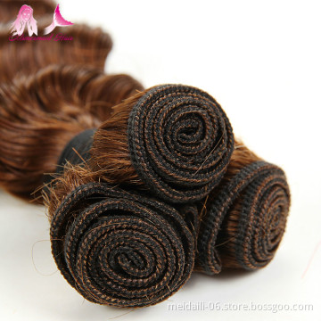 Human Hair Bundles Wholesale Brown Deep Wave Style Hair Extensions, Bulk Double Weft Brazilian Weave Bundles